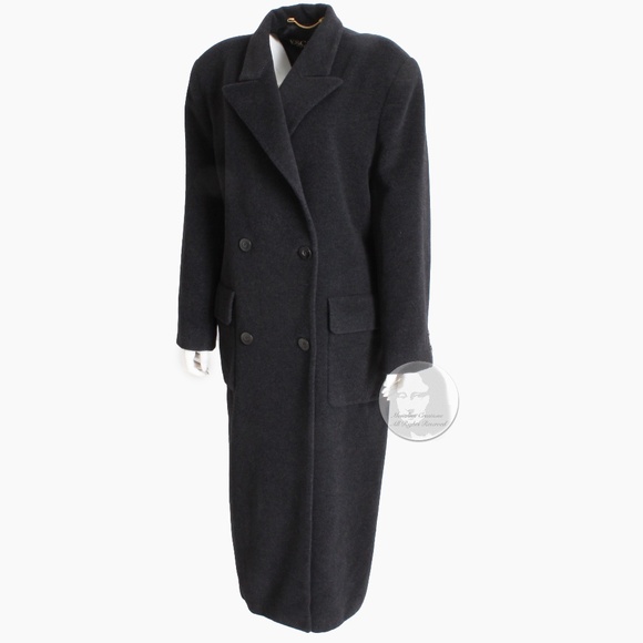 Escada Coat Double Breasted Charcoal 100% Pure New Wool Trench Style Vintage - Picture 6 of 9